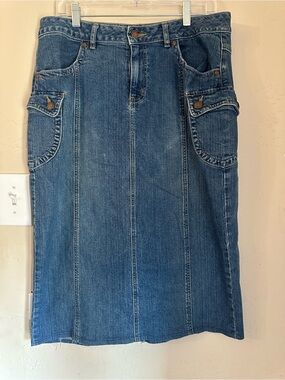 Cato Blue Denim Midi Skirt with Utility Pockets No Split
